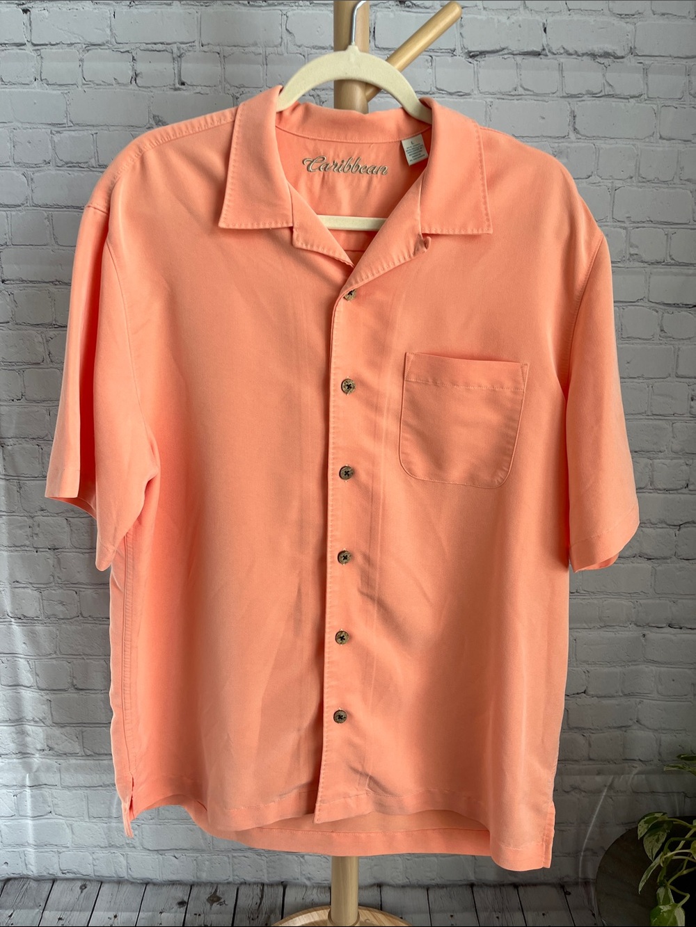 Caribbean Coral Peach Short-Sleeve Button-Down Camp Shirt